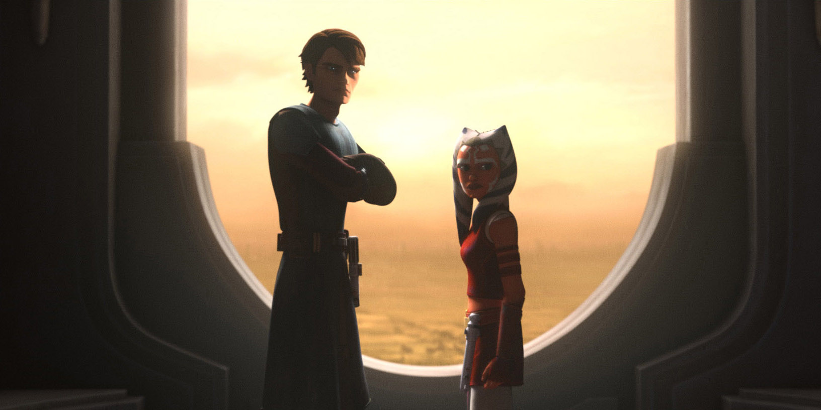 Anakin and Ahsoka stare into the camera in Tales of the Jedi