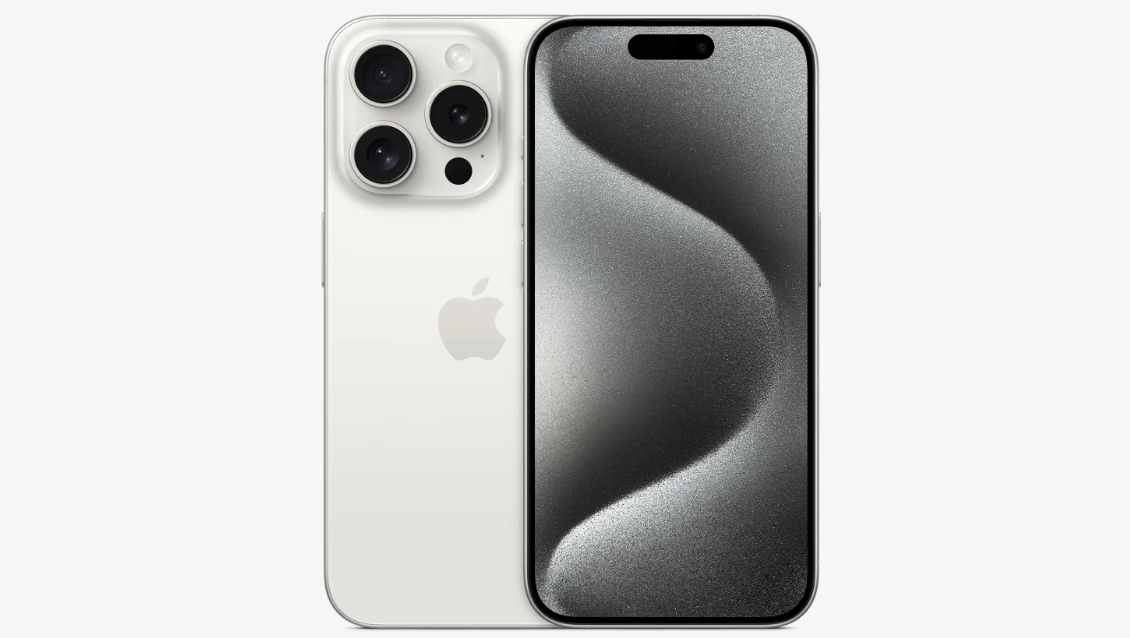 An iPhone 15 Pro in White Titanium