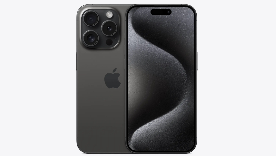 An iPhone 15 Pro in Black Titanium