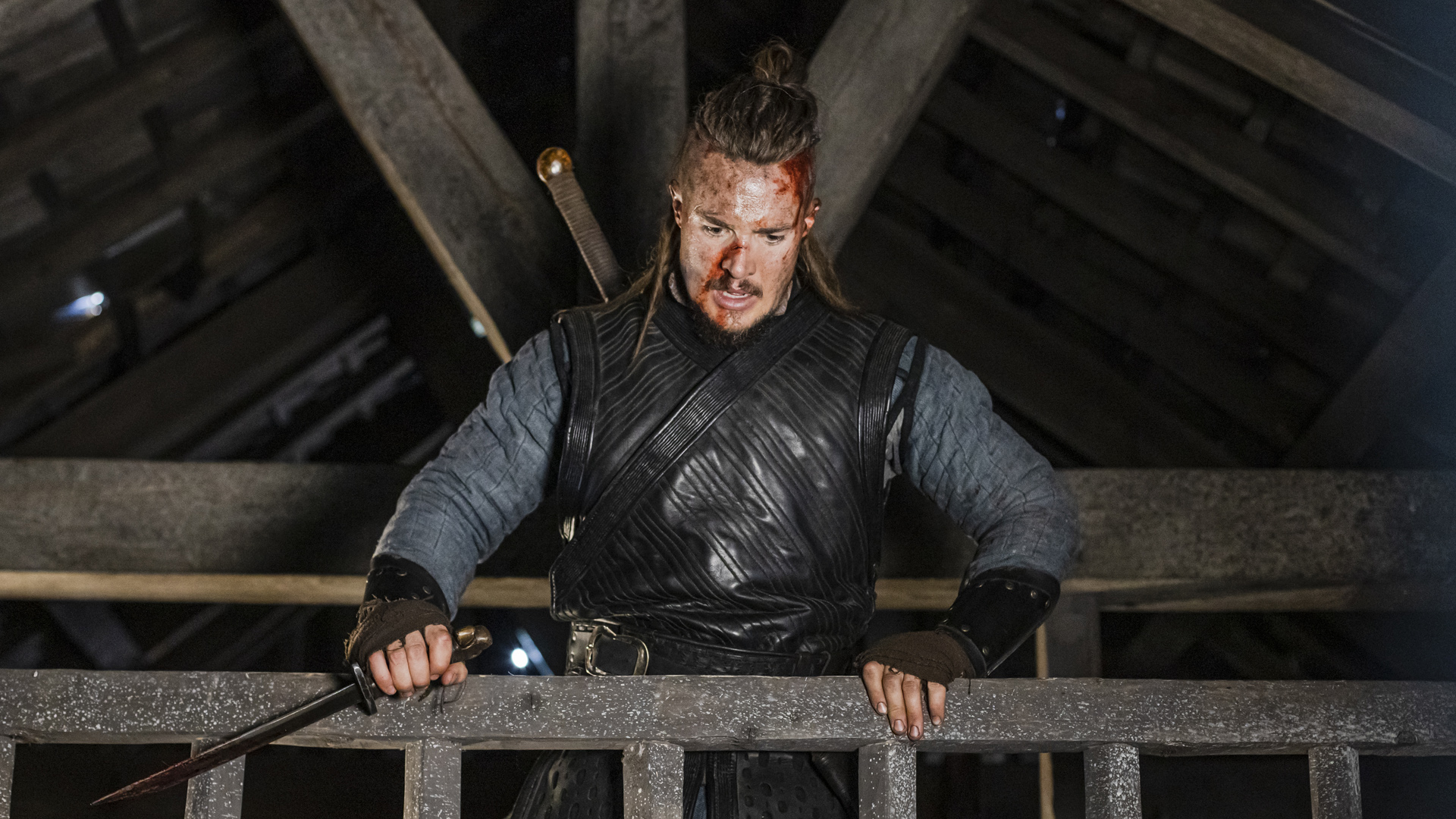 Uhtred looks down from a lofty perch in The Last Kingdom season 5