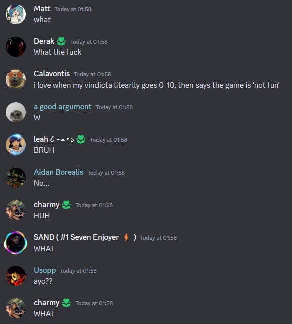 A series of screenshots from the Deadlock Discord server expressing panic over the fake shutdown of the game.