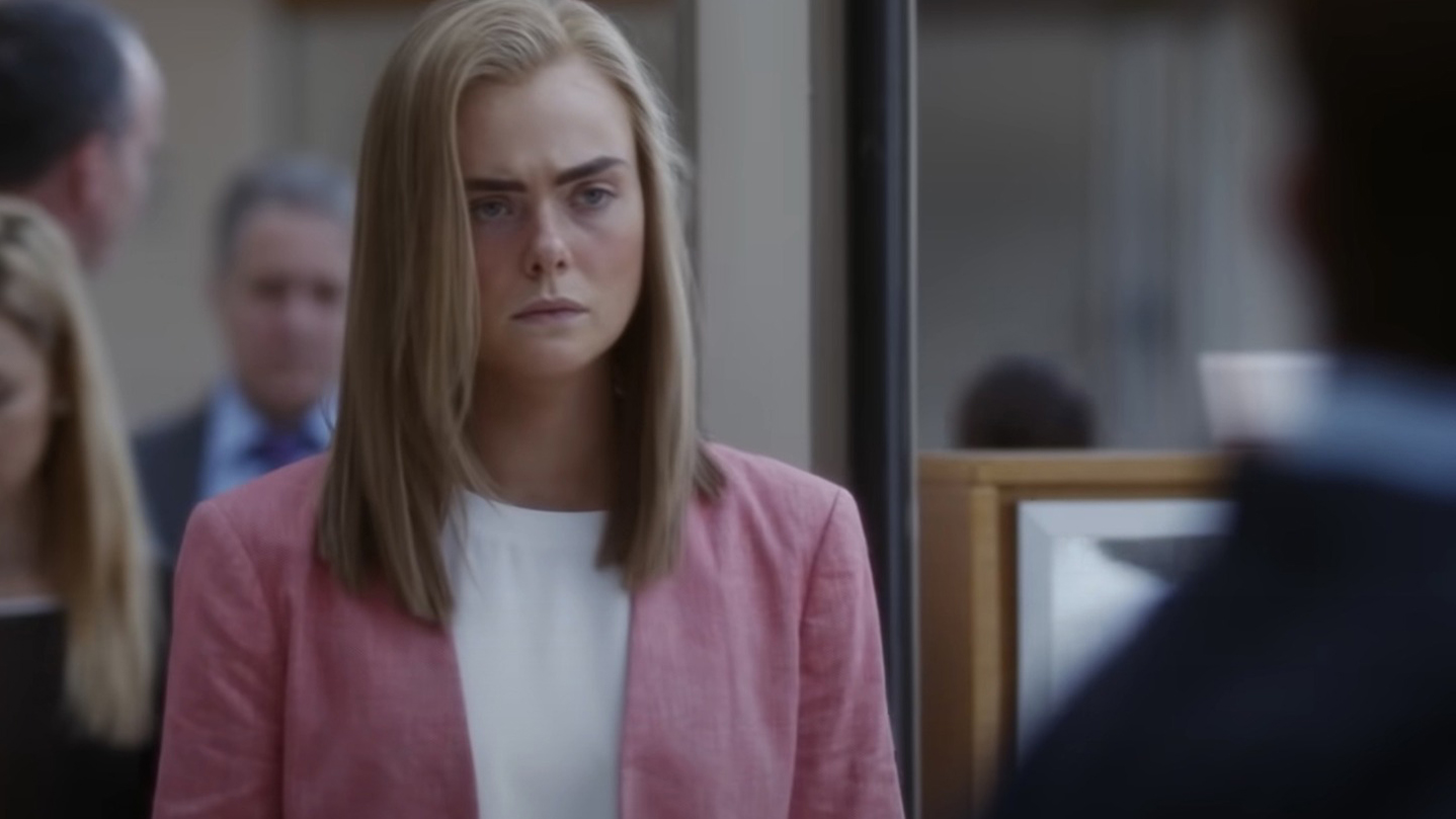 Elle Fanning as Michelle Carter looking concerned in The Girl From Plainville