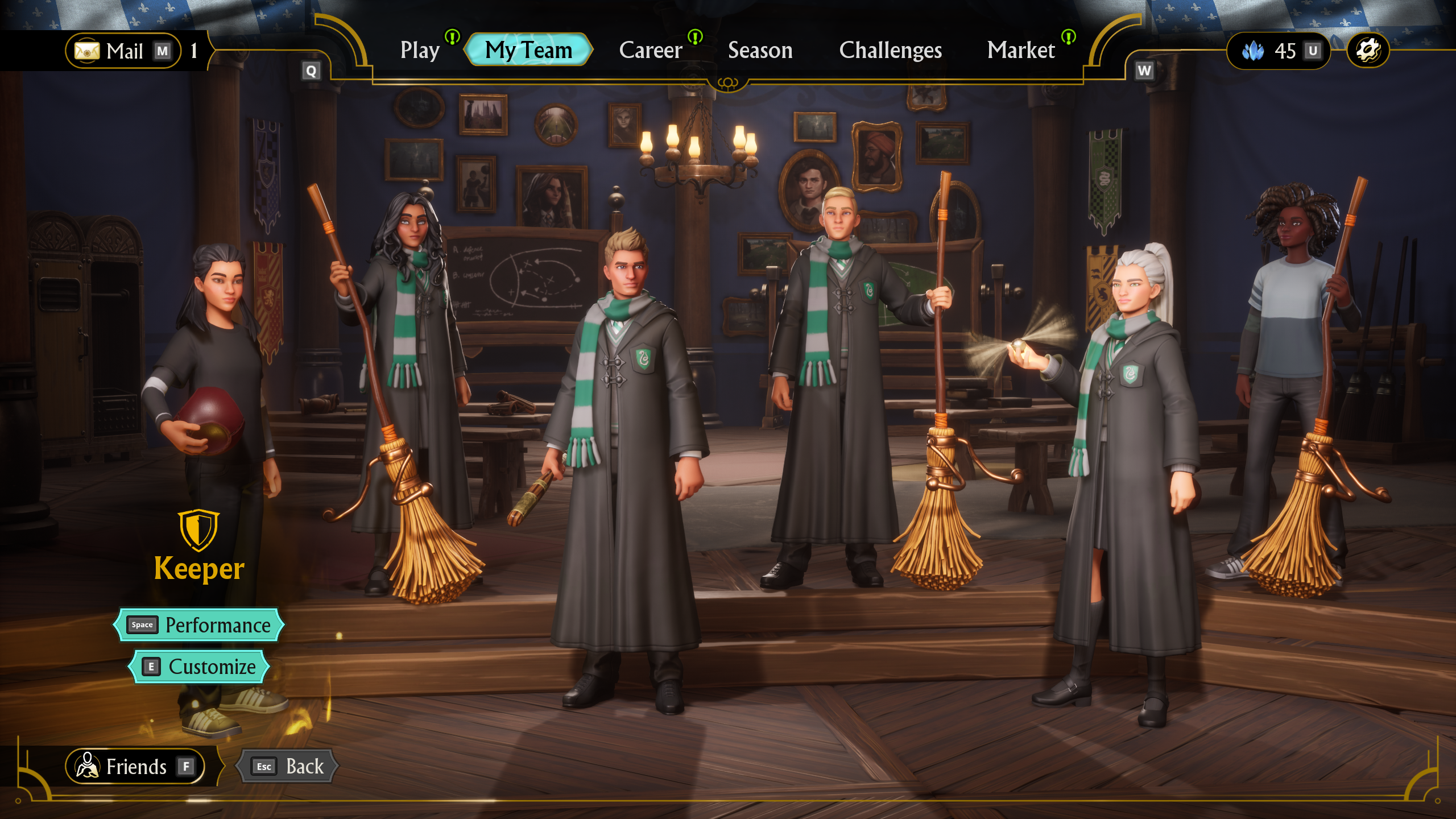 Harry Potter: Quidditch Champions screenshot showing team customisation menu