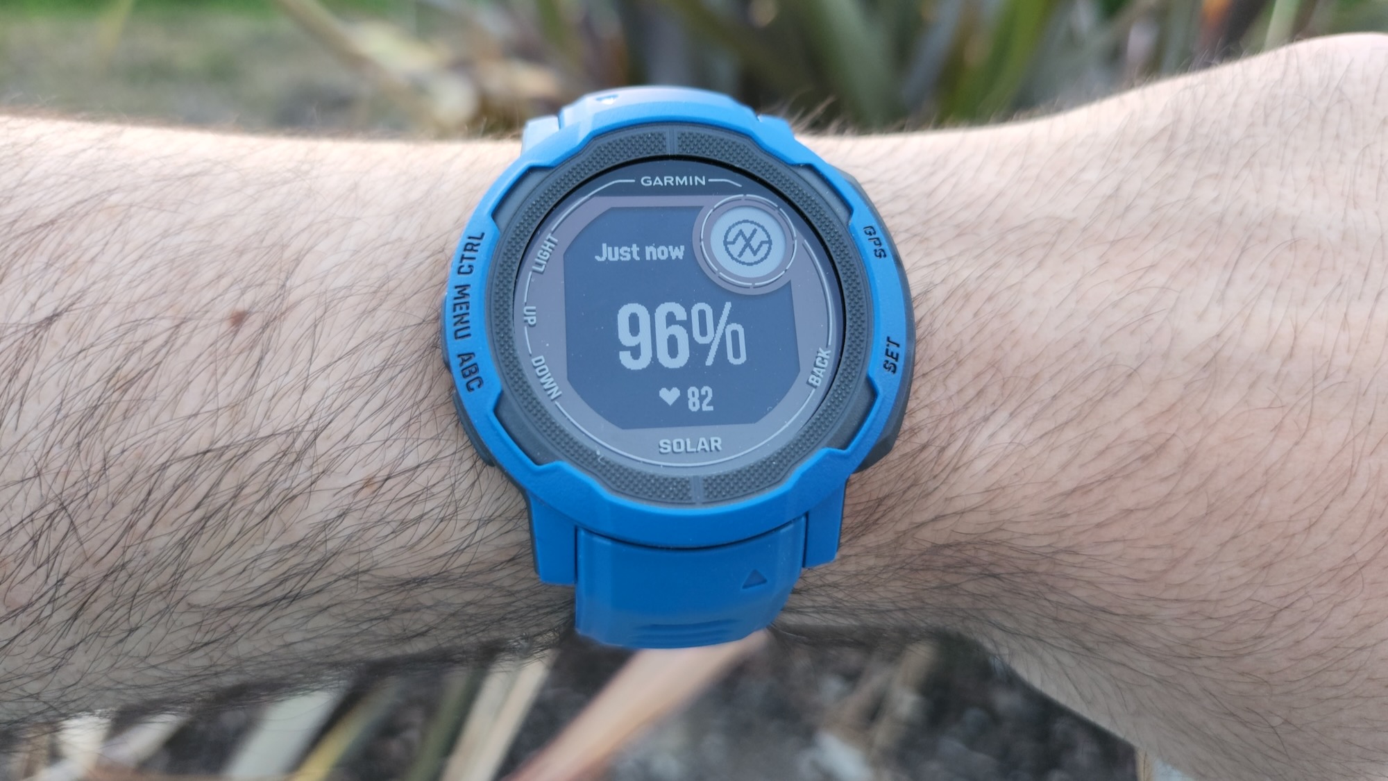 Pulse ox rating of 96% and heart rate on Garmin Instinct 2 Solar