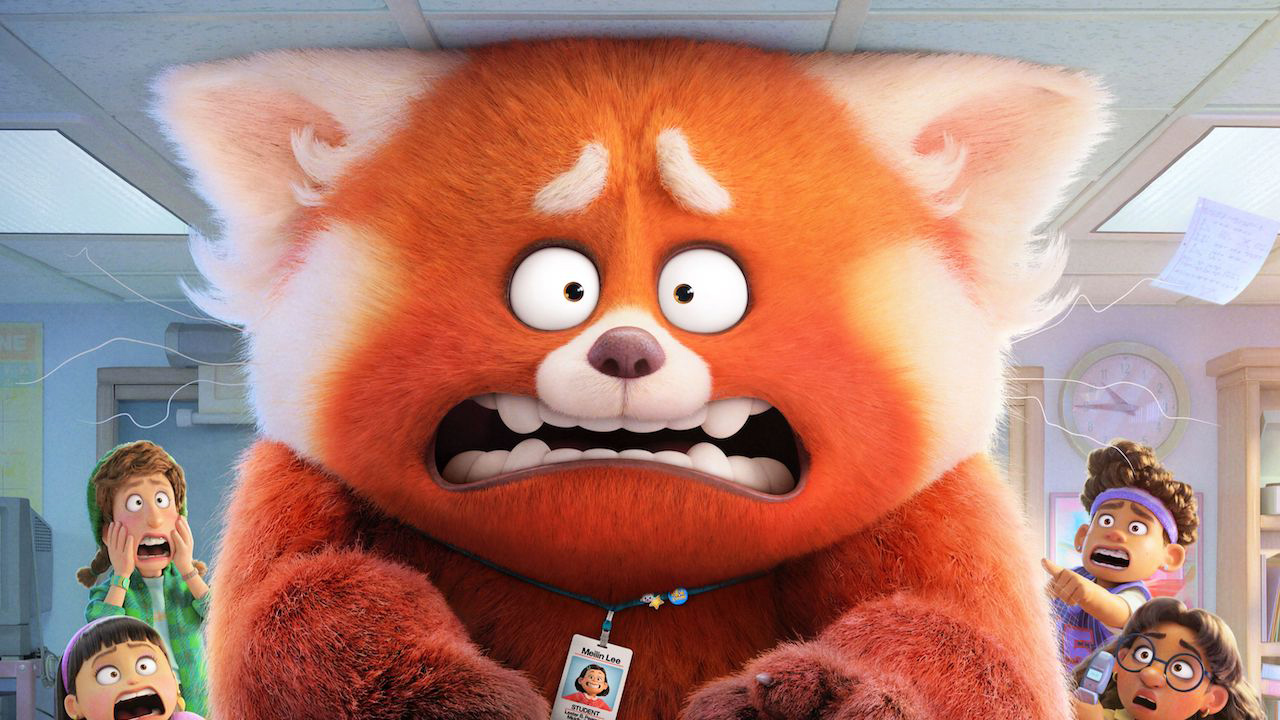 Mei turns into a giant red panda in front of her friends in Turning Red.