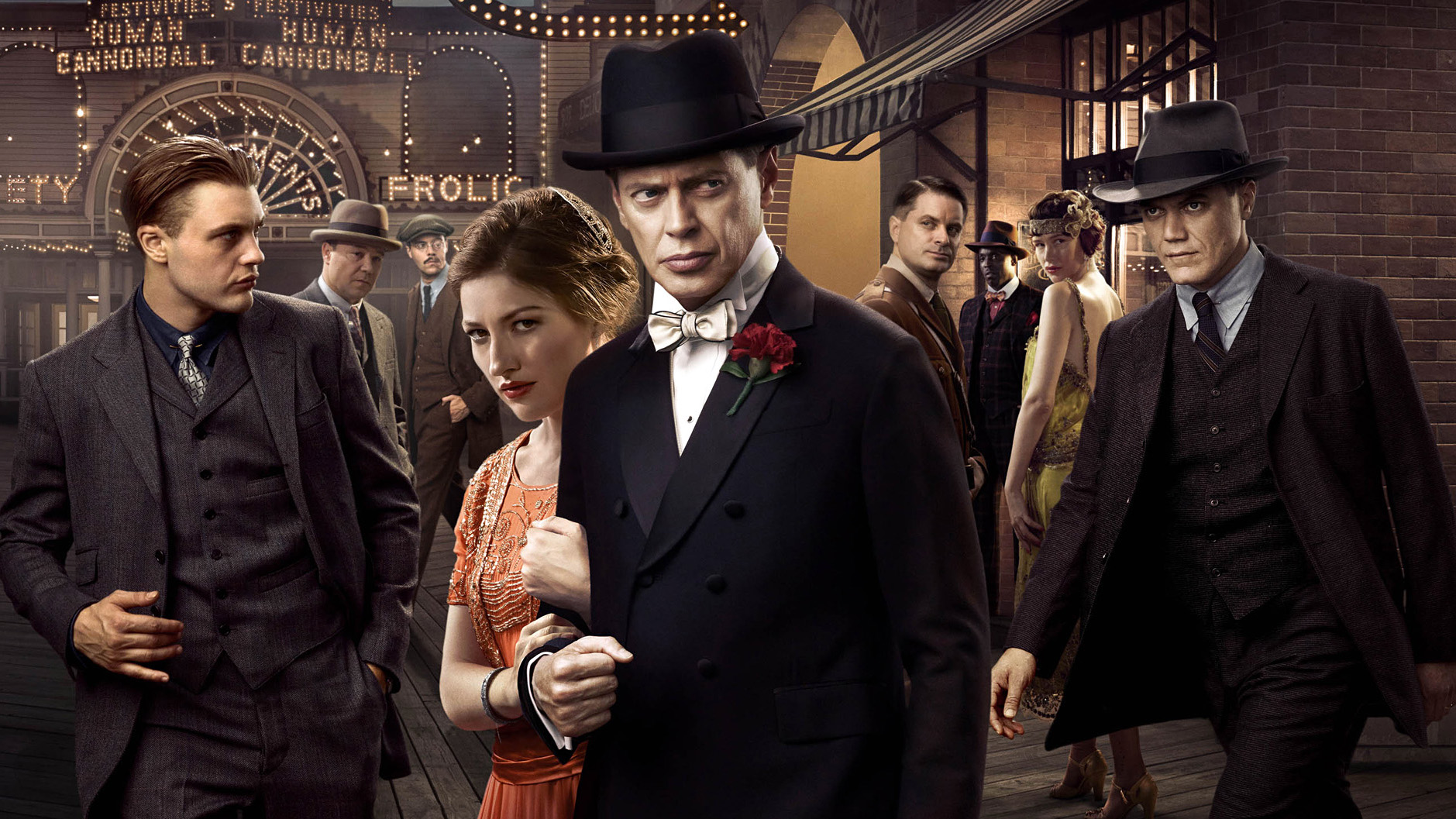 A press image for Boardwalk Empire showing some of its main cast