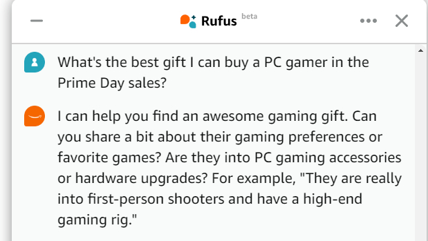 Amazon's Rufus AI tool in action during Prime Day.