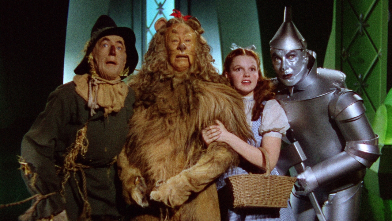 Scarecrow, Cowardly Lion, Dorothy and Tin Man in The Wizard of Oz