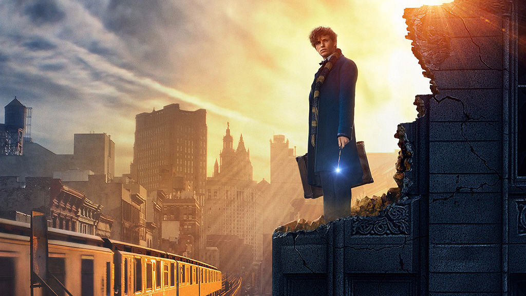 Newt Scamander, played by Eddie Redmayne, stands on a rooftop in Fantastic Beasts and Where to Find Them