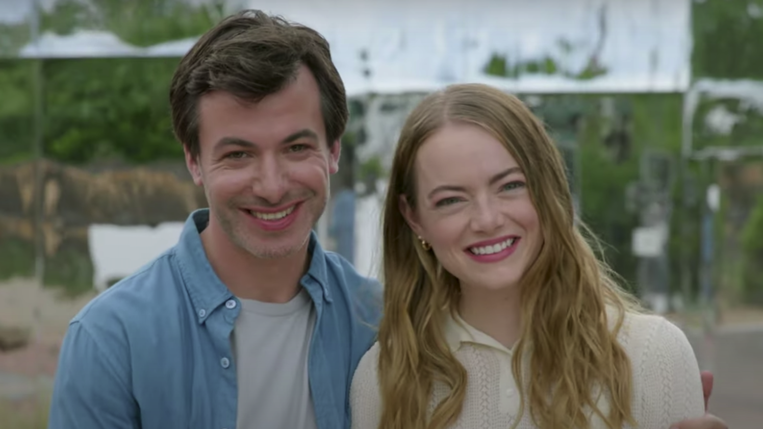 Nathan Fielder and Emma Stone pose as a happy couple in new comedy drama The Curse