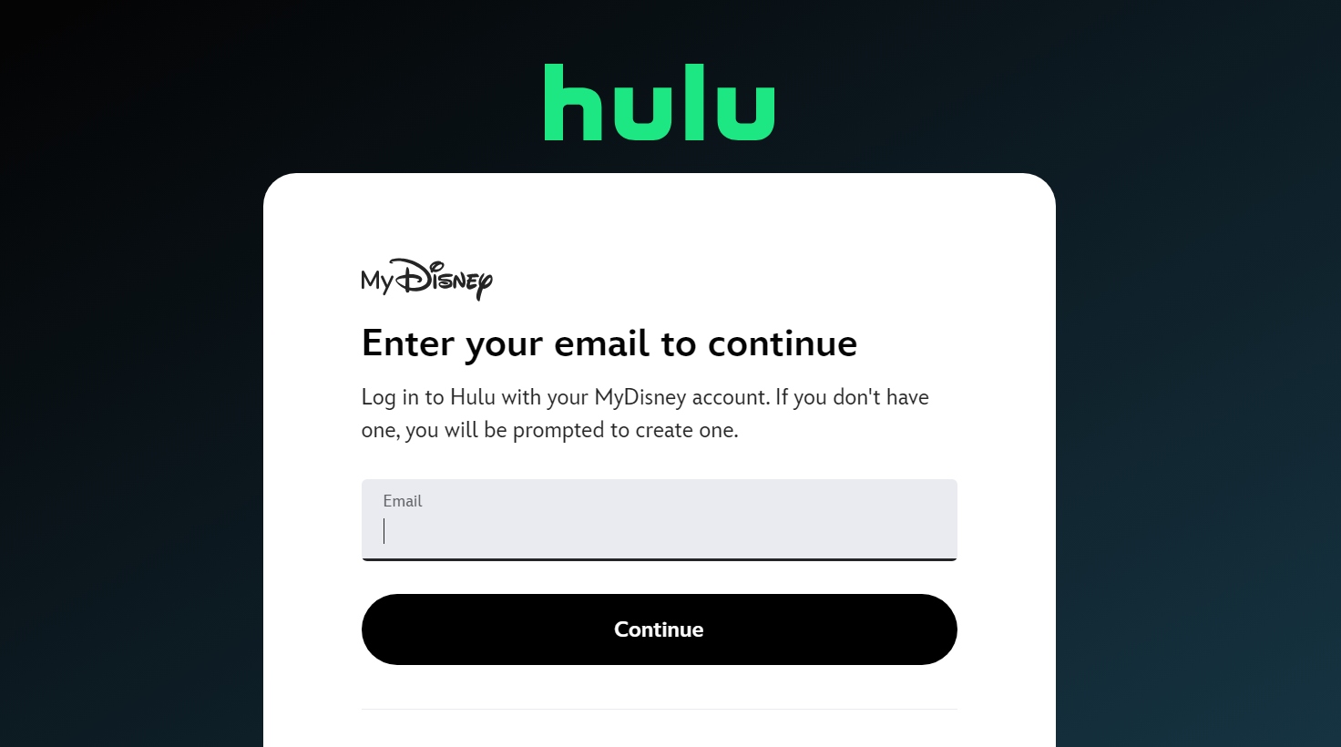 Enter your email address Hulu page.