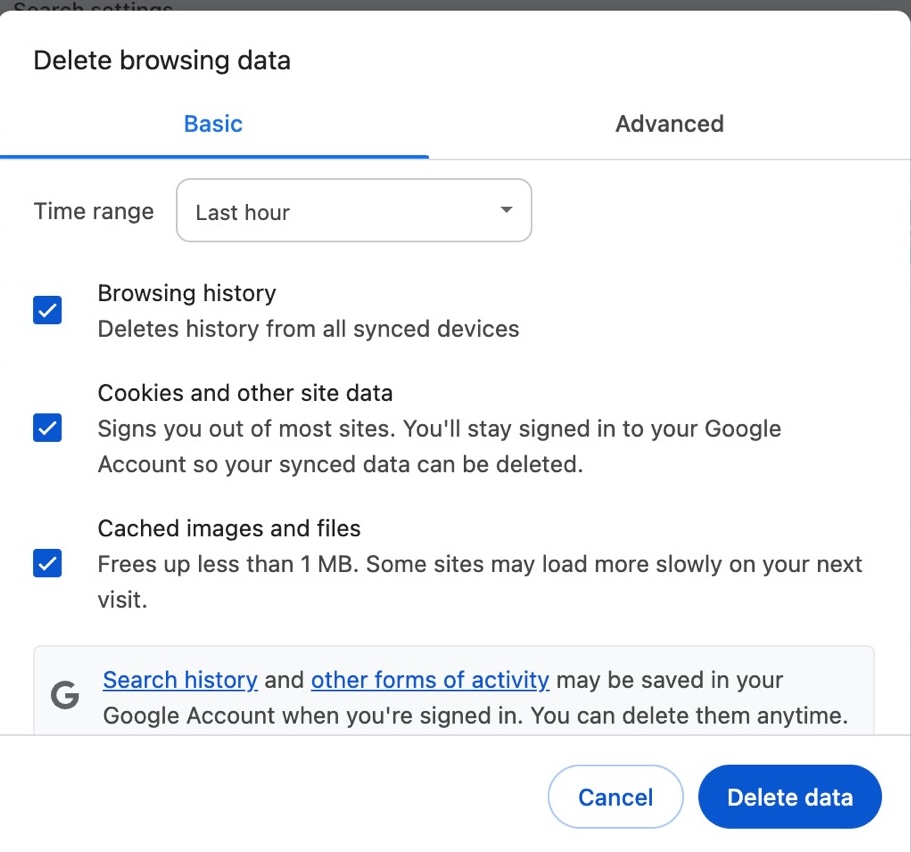 Screenshot showing how to delete files on Google Chrome.