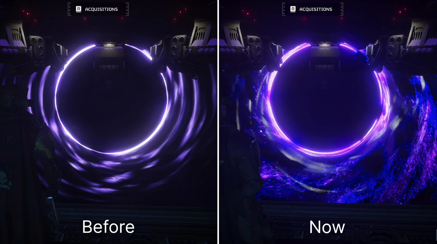 A before and after image of the black hole at Meridia.