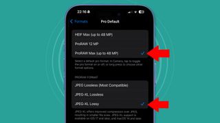 An iPhone 16 Pro phone showing its camera settings