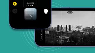 Two iPhone 16 Pro phones showing its camera settings