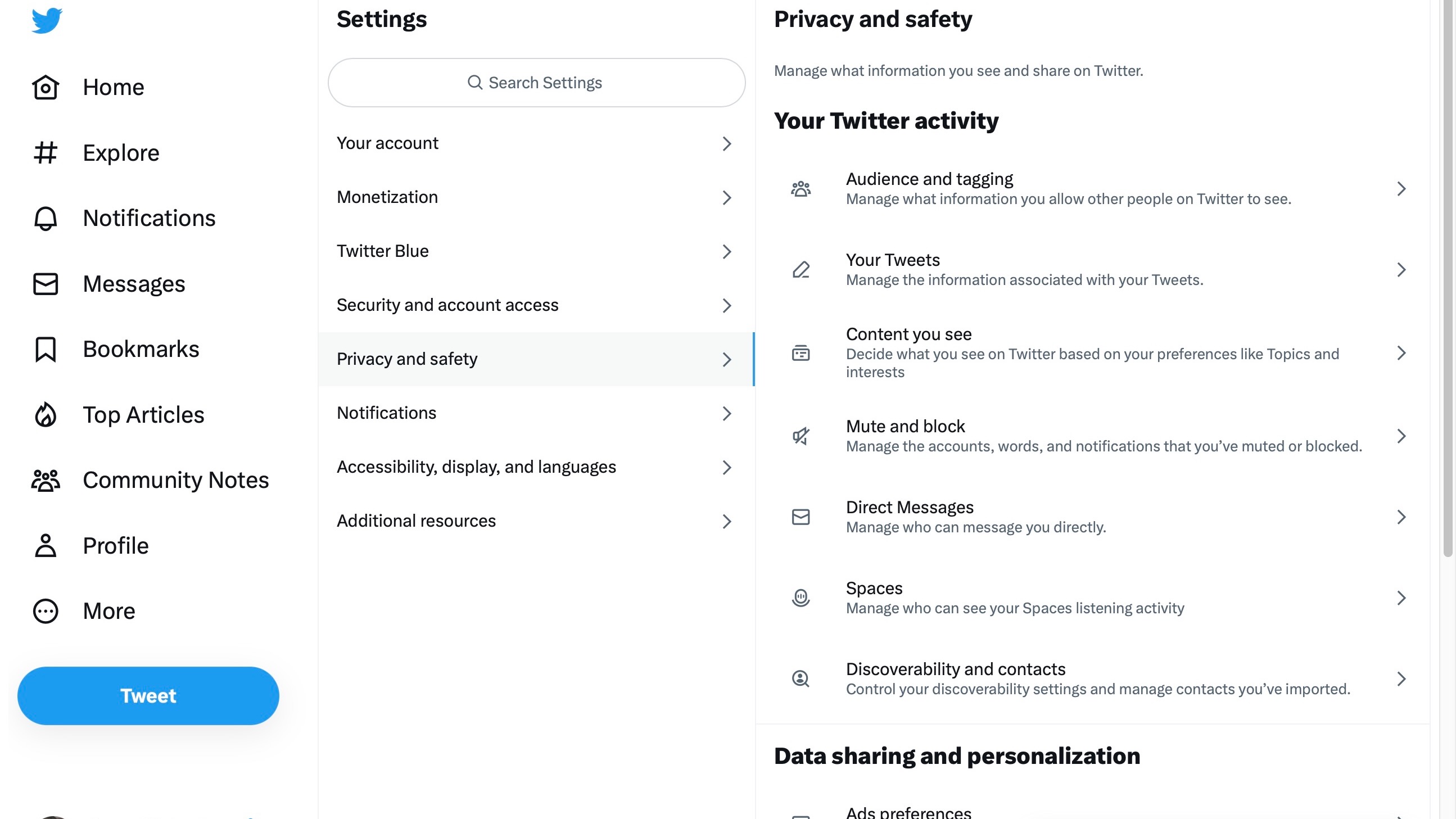 Twitter prvacy settings