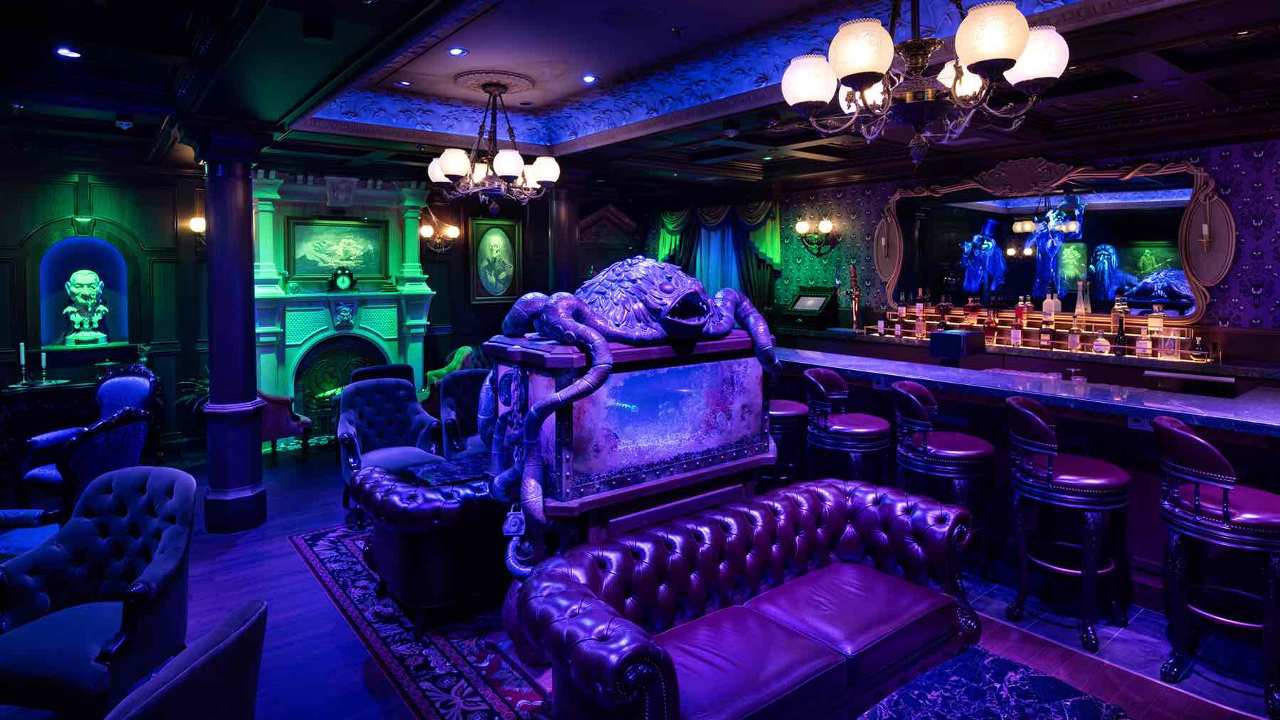 A look inside the Haunted Mansion Parlor aboard the Disney Treasure.