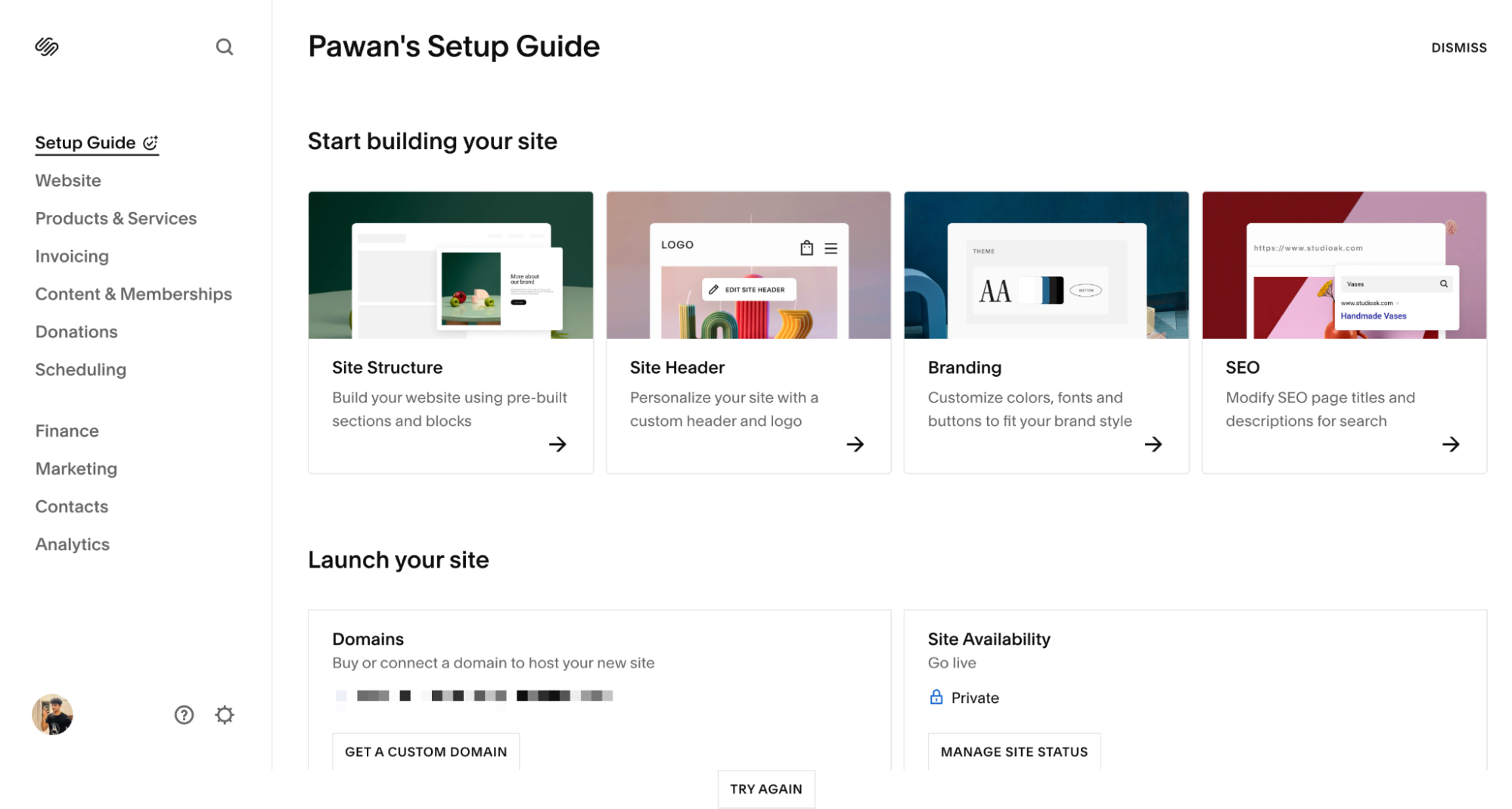 screenshot of selling on squarespace