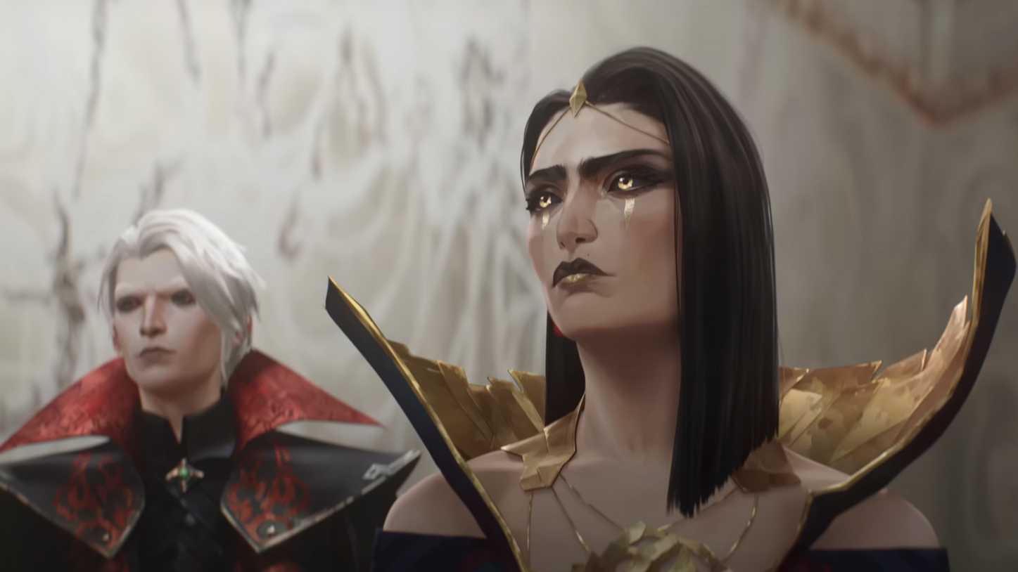 Vladimir and LeBlanc inspecting something off-camera in League of Legends' 2025 season 1 cinematic