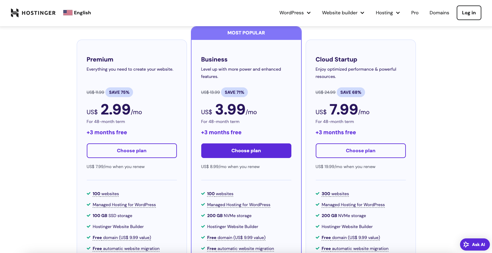 Screenshots of Hostinger sign up process