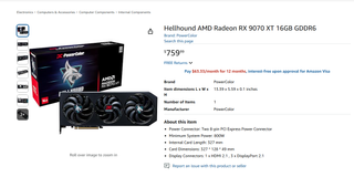 PowerColor Hellhound RX 9070 XT Amazon listing