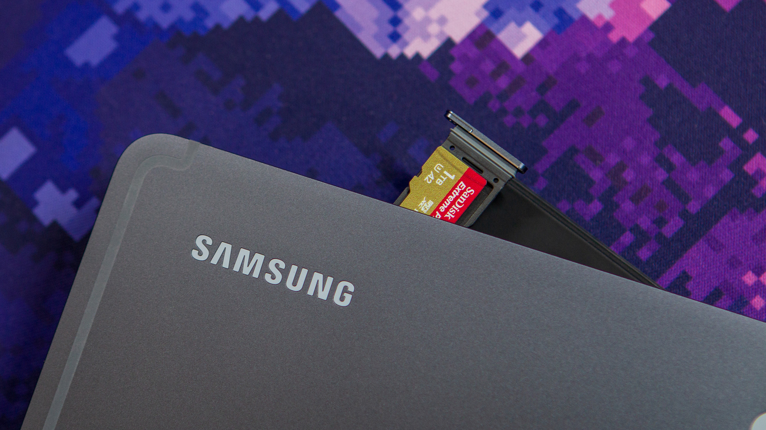 microSD card hanging out of the Galaxy Tab S10 Ultra