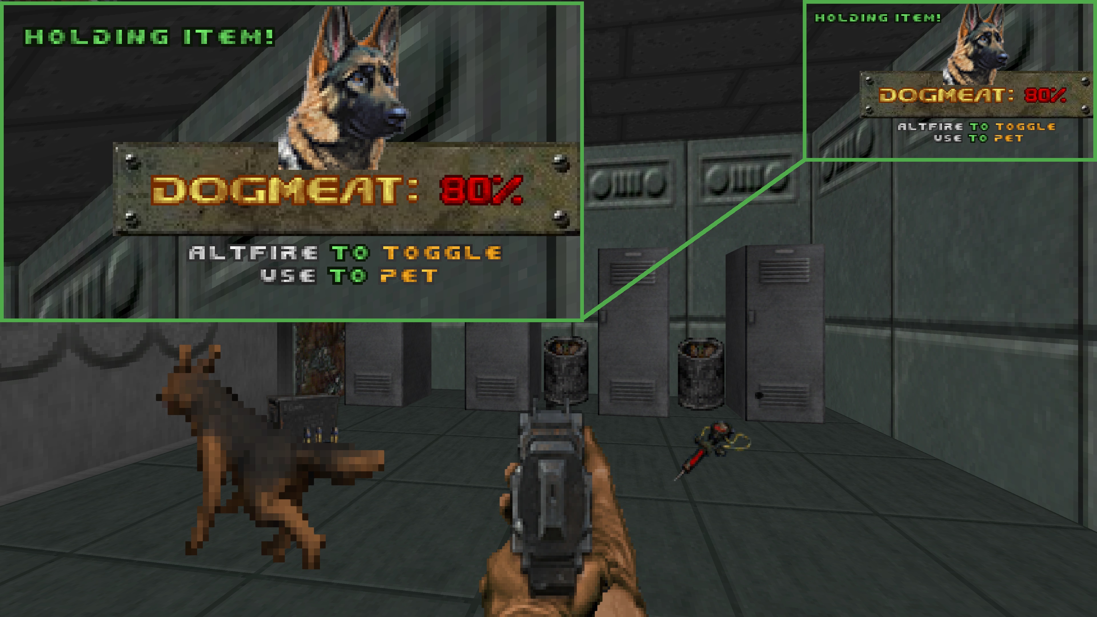 Doom Fallout mod screenshot highlighting Dogmeat AI companion