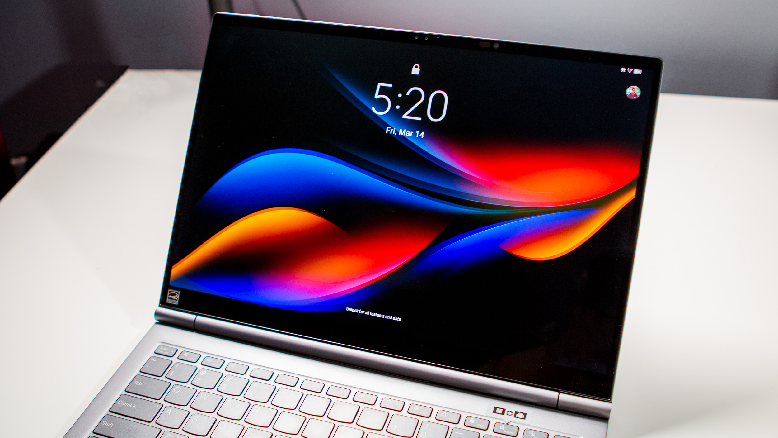 Lenovo ThinkBook Plus Gen 5 Hybrid showing the Android Lock Screen