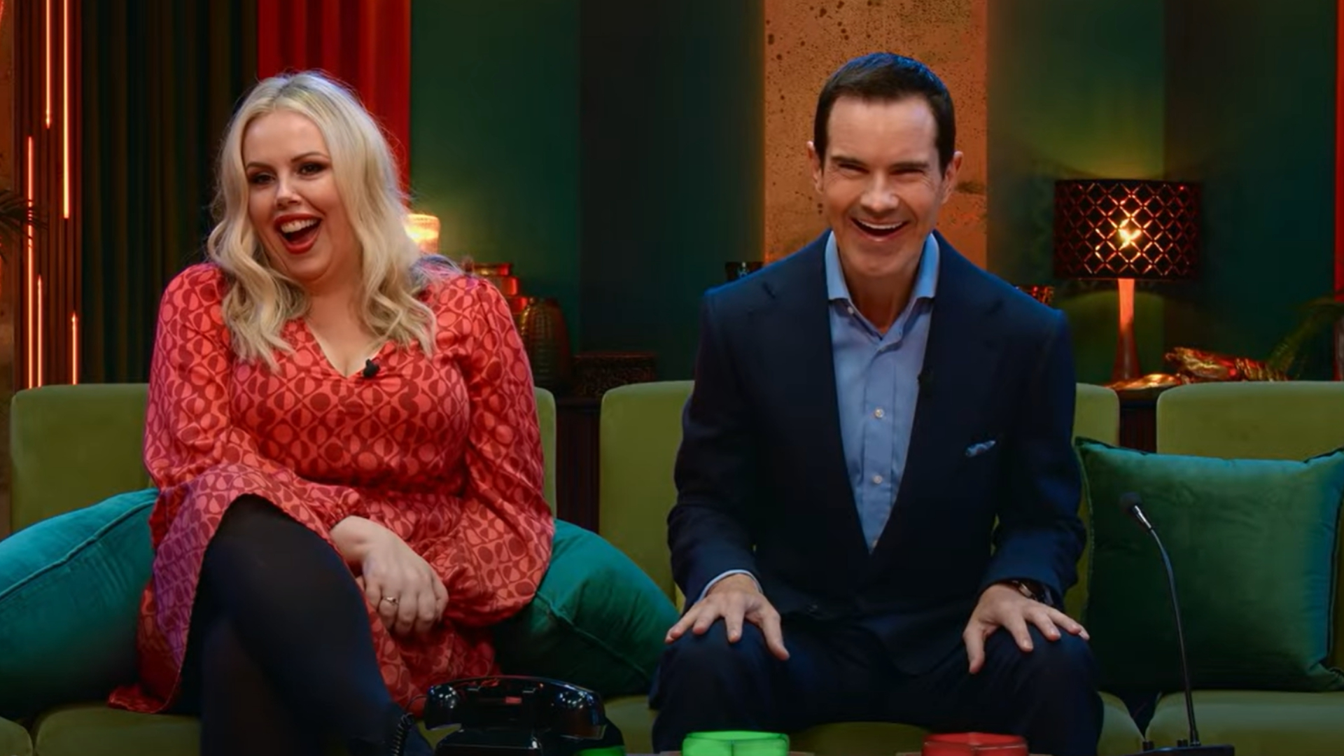Roisin Conaty and Jimmy Carr on the set of Last One Laughing