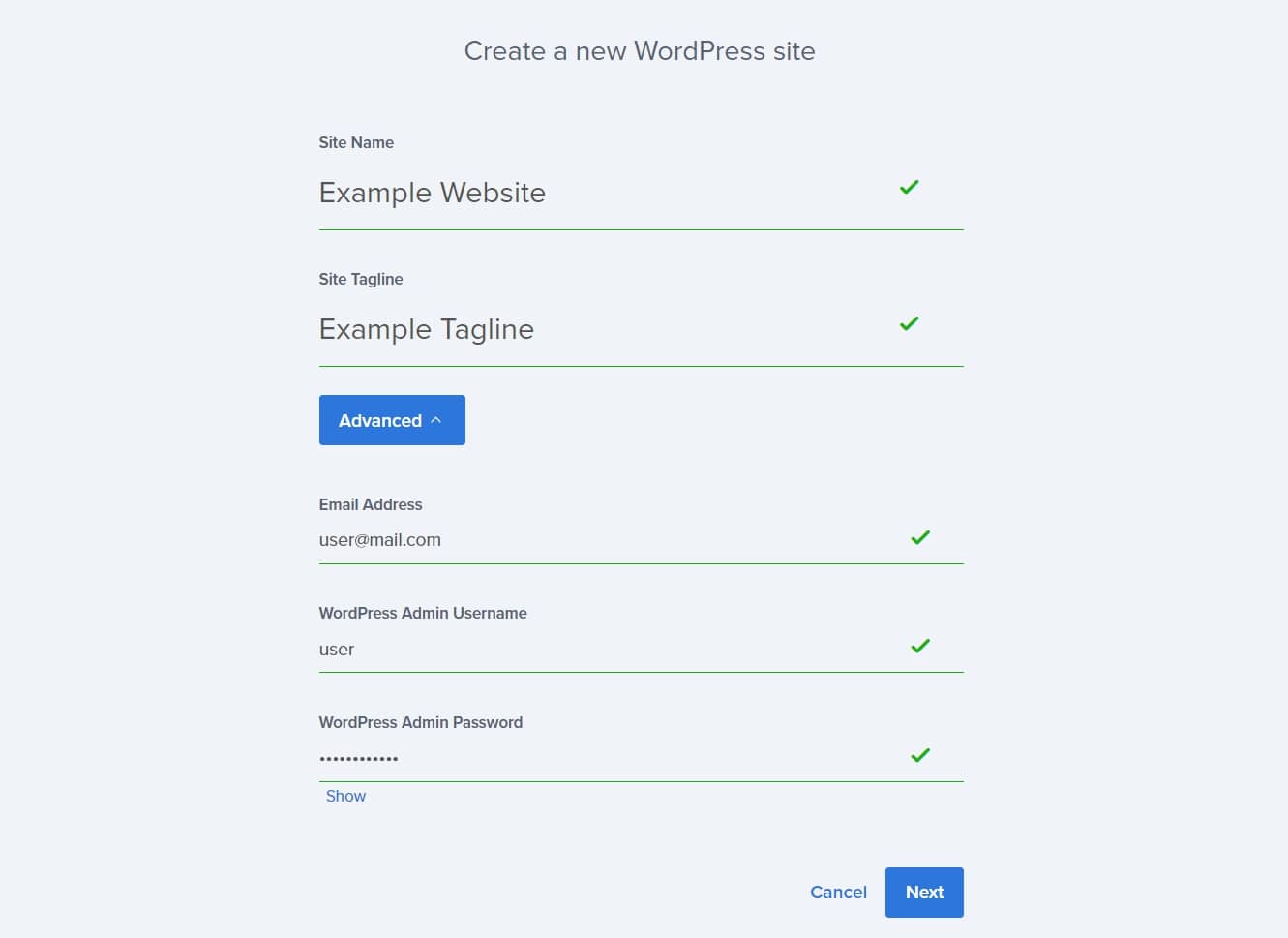 Create a New WordPress Site
