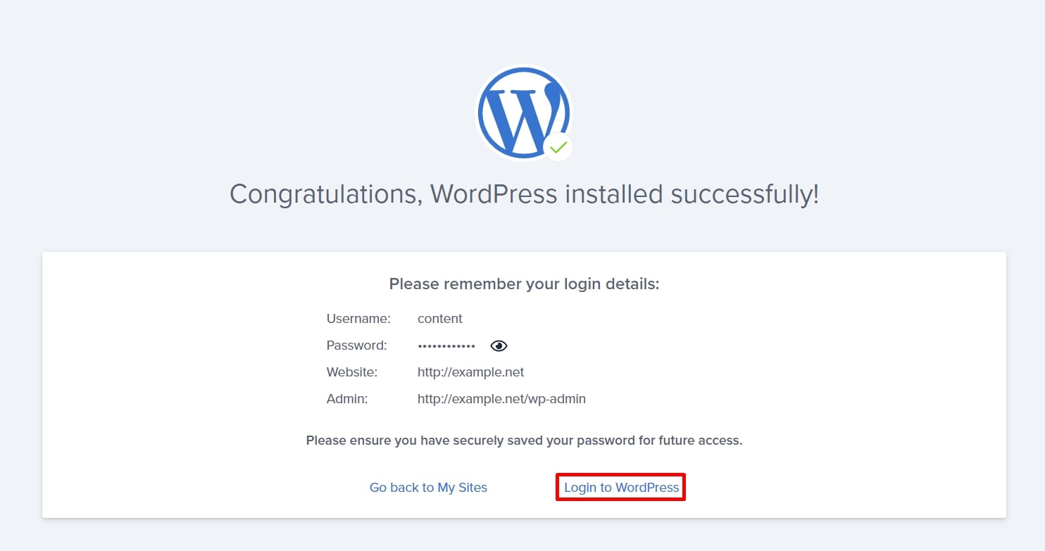 WordPress Installation Successful