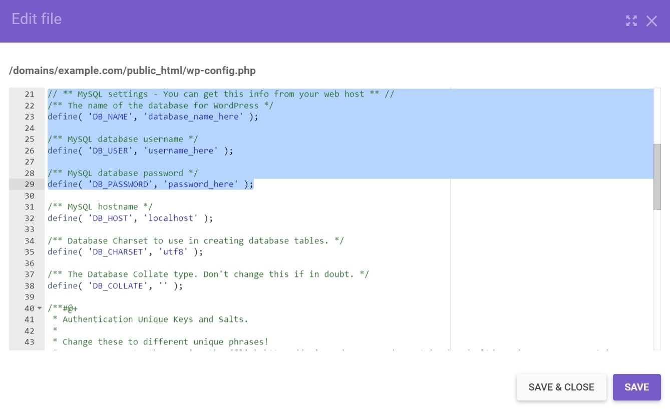 wp-config.php example