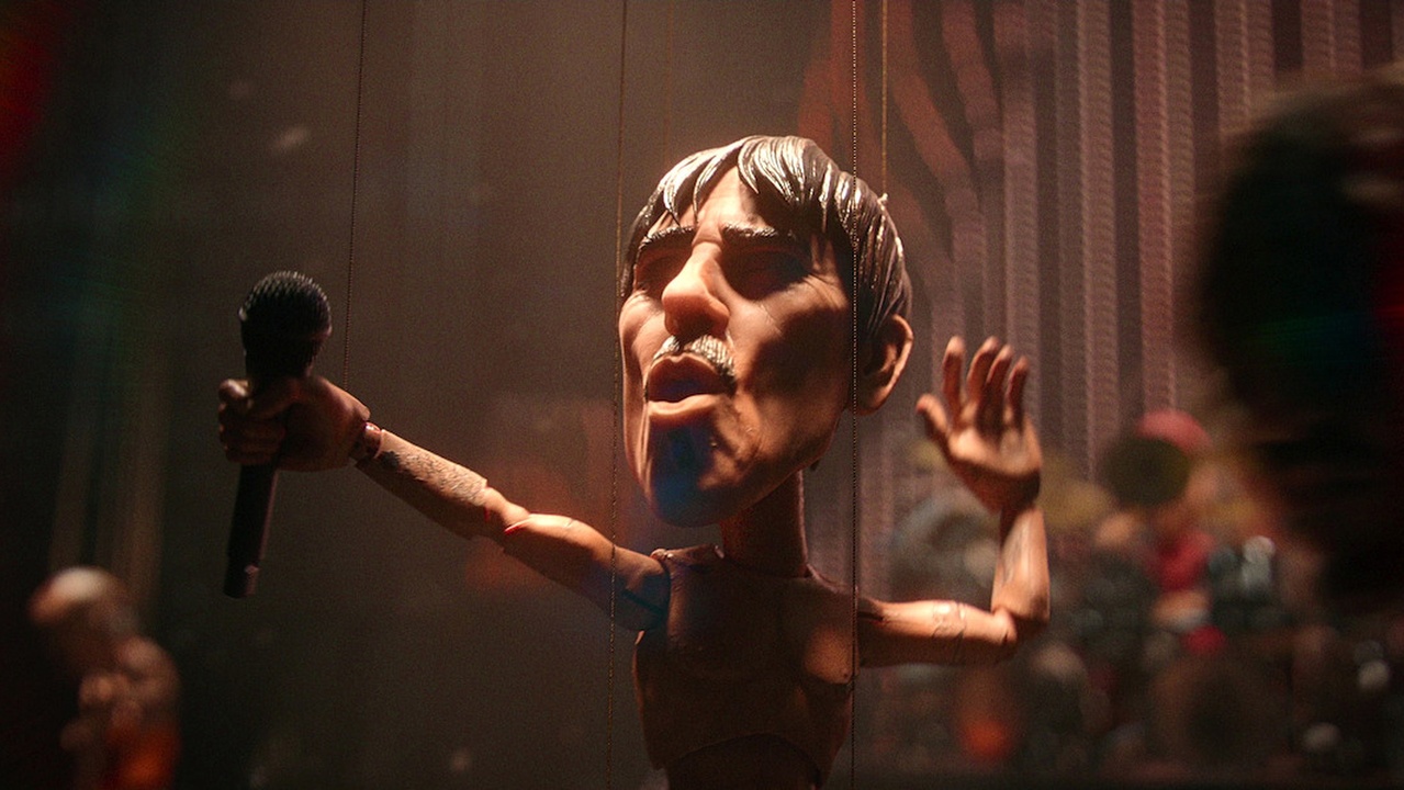 An animated marionette of Red Hot Chili Peppers' Anthony Kiedis in "Can't Stop" from Love, Death and Robots season 4